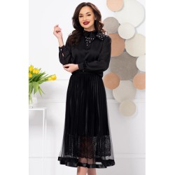 Bluza dama eleganta din voal negru cu guler din organza