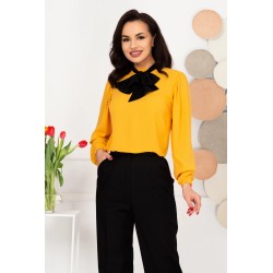 Bluza eleganta galbena din voal InPuff cu guler tip esarfa