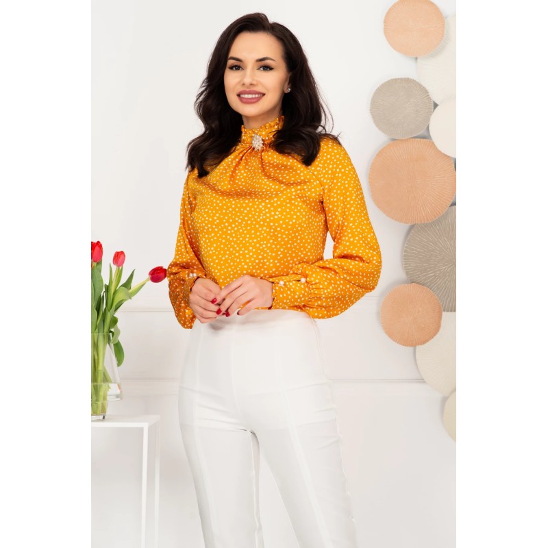 Bluza dama eleganta galbena InPuff cu buline albe