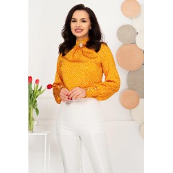 Bluza dama eleganta galbena InPuff cu buline albe