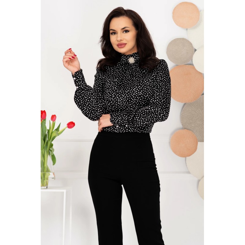 Bluza dama eleganta neagra InPuff cu buline albe