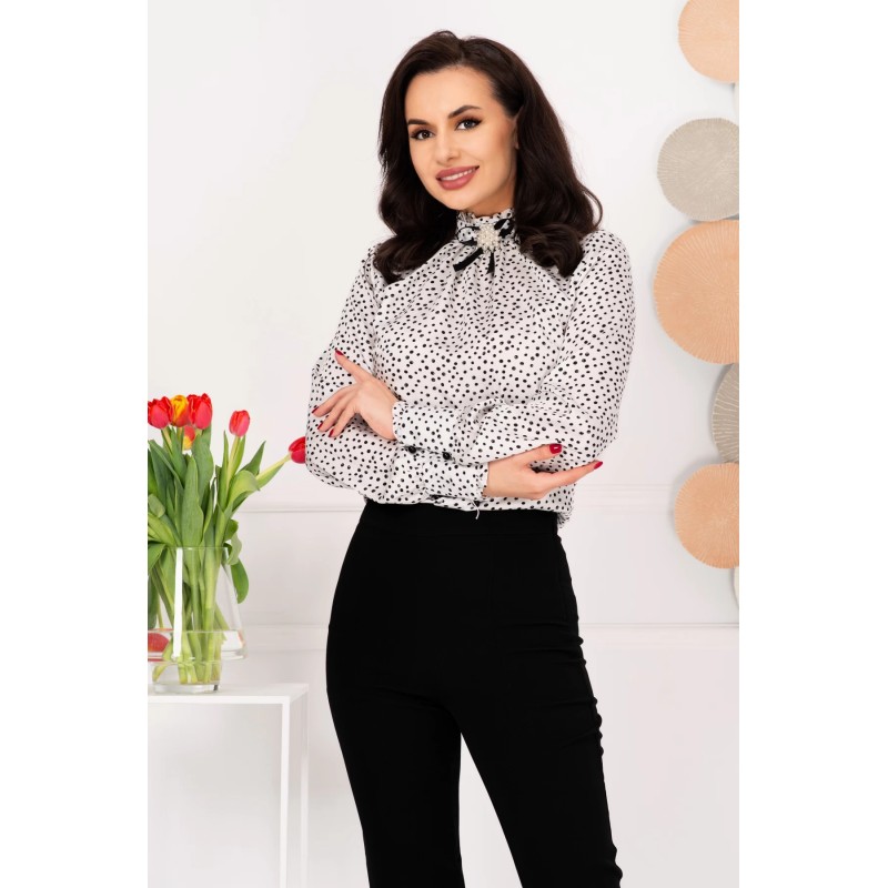 Bluza dama eleganta alba InPuff cu buline negre