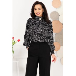 Bluza dama eleganta InPuff neagra cu flori de nufar