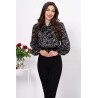 Bluza dama neagra cu imprimeu floral si guler tip esarfa