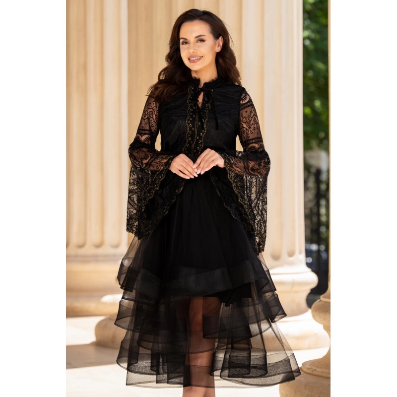 Bluza eleganta din dantela neagra cu maneca clopot