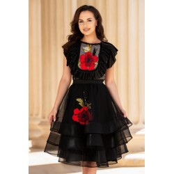 Bluza eleganta Effect din tulle cu buline si broderie florala