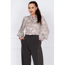 Bluza dama alba cu imprimeu floral si guler tip esarfa