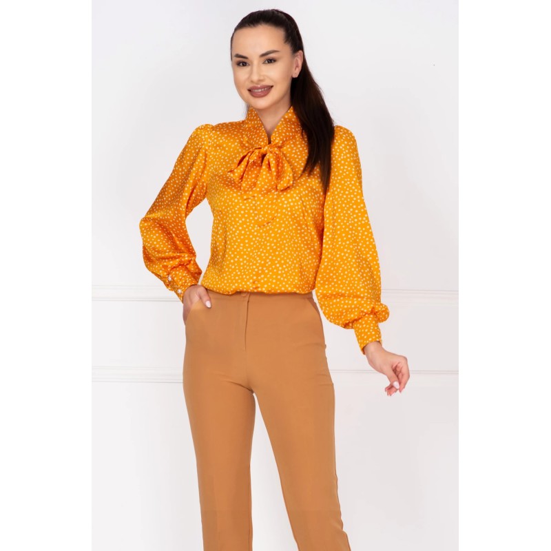 Bluza dama eleganta galbena cu buline si guler tip esarfa