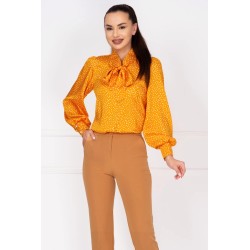 Bluza dama eleganta galbena cu buline si guler tip esarfa