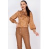 Bluza dama cappuccino cu imprimeu floral si guler tip esarfa