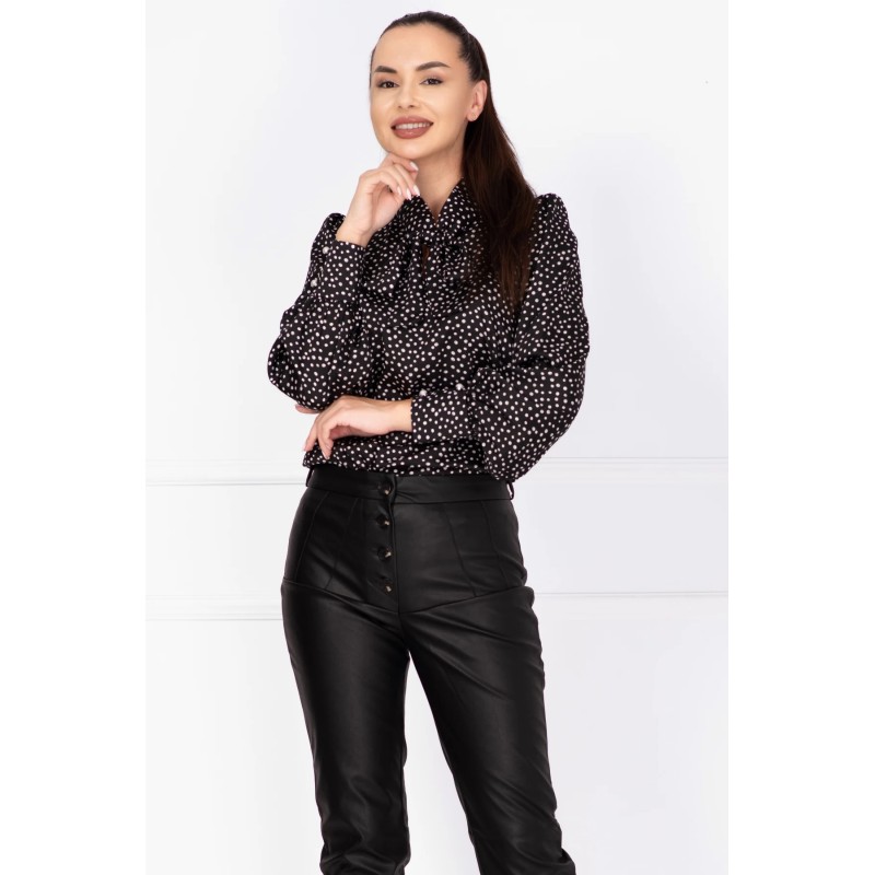 Bluza dama eleganta neagra cu buline si guler tip esarfa