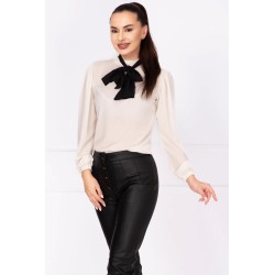 Bluza eleganta alba din voal InPuff cu guler tip esarfa