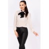 Bluza eleganta alba din voal InPuff cu guler tip esarfa