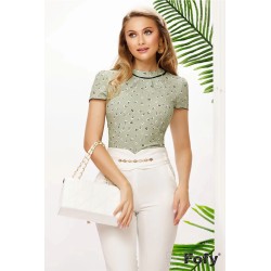 Bluza Fofy office vernil cu maneca scurta si floricele delicate