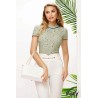 Bluza Fofy office vernil cu maneca scurta si floricele delicate