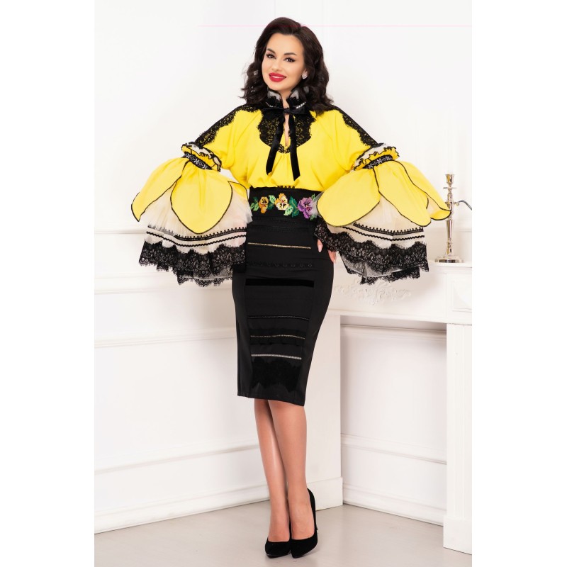 Brau etno cu panselute colorate brodate