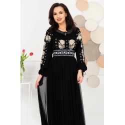 Brau traditional cu broderie florala gri