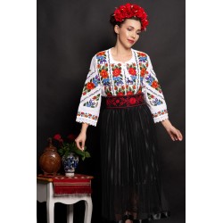 Brau traditional dama Madalina cu broderie florala rosie