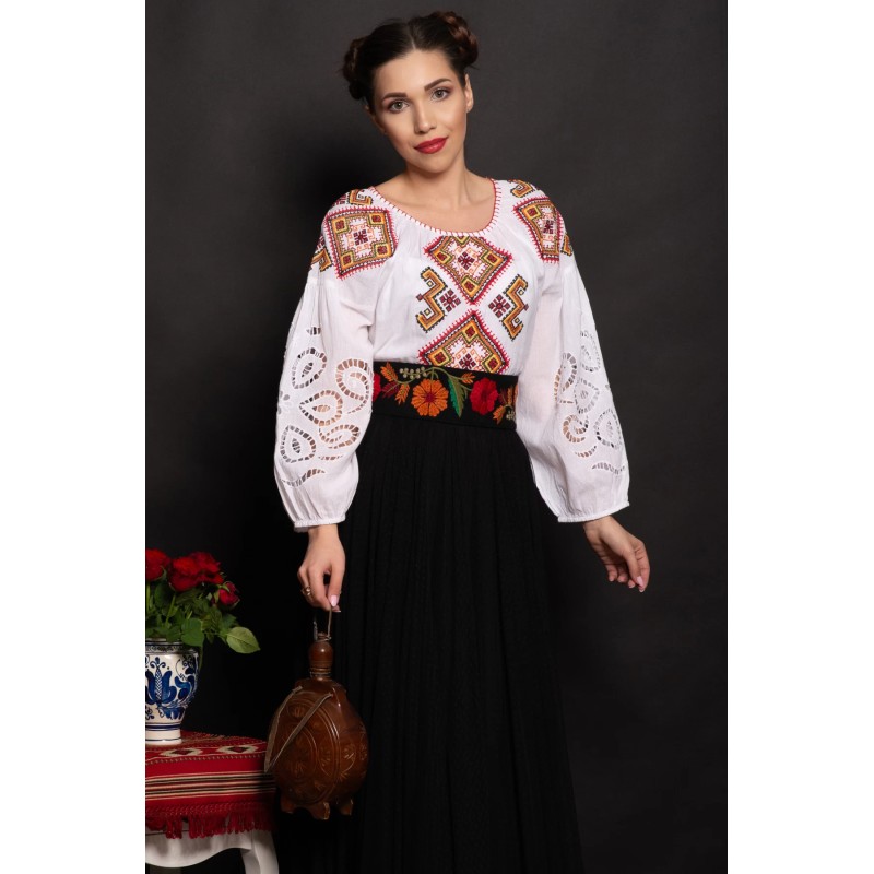 Brau dama traditional Mioara cu flori brodate