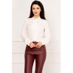 Camasa InPuff eleganta alba cu pliuri si guler tip esarfa