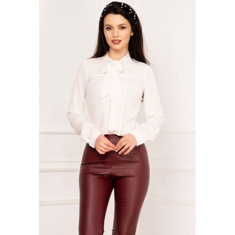 Camasa InPuff eleganta alba cu pliuri si guler tip esarfa