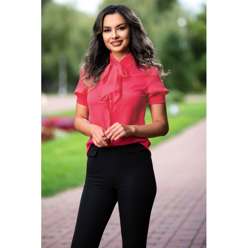 Camasa InPuff din voal ciclam cu funda stilizata din panglica