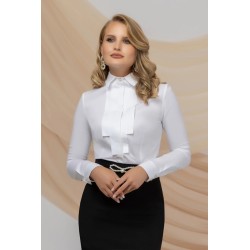 Camasa office Pretty Girl ecru din bumbac cu jabou aplicat