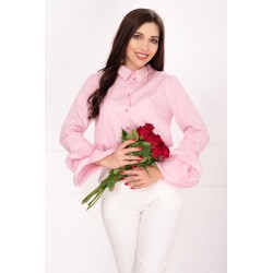 Camasa dama rose din bumbac cu volane la maneci