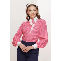 Camasa dama office ciclame cu dungi si floare detasabila