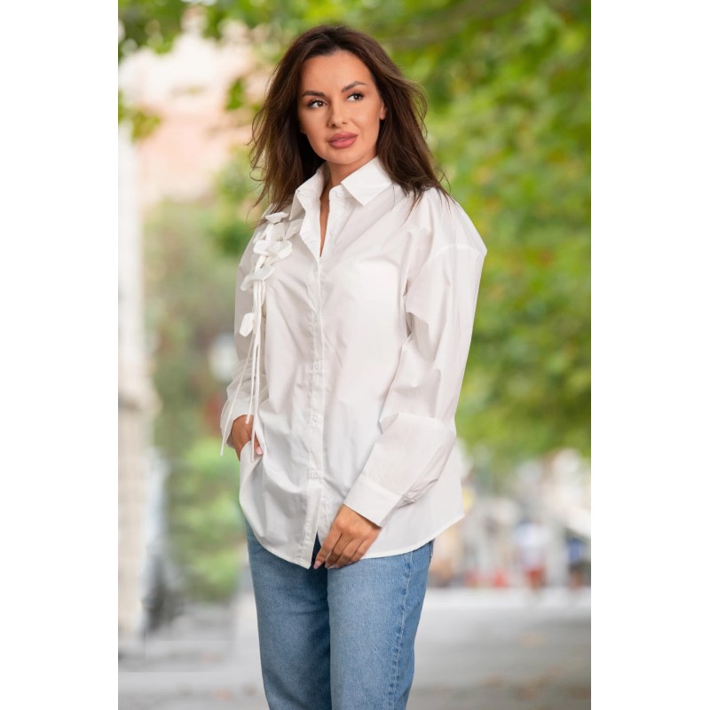 Camasa alba oversize Diandra cu flori 3D
