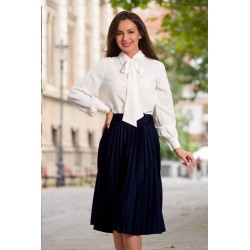 Bluza din voal ecru cu funda stilizata din panglica si mansete late