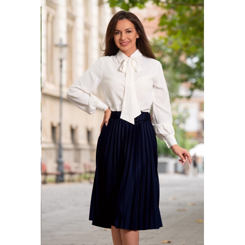 Bluza din voal ecru cu funda stilizata din panglica si mansete late