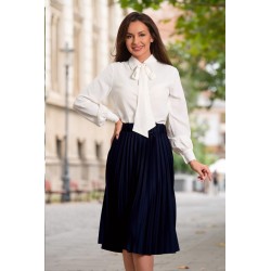 Bluza din voal ecru cu funda stilizata din panglica si mansete late