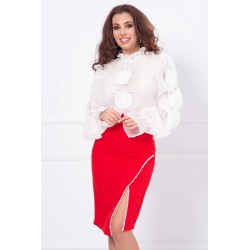 Camasa delicata alba din crep cu trandafiri 3D