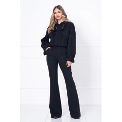 Camasa neagra din panza cu sabac si volane