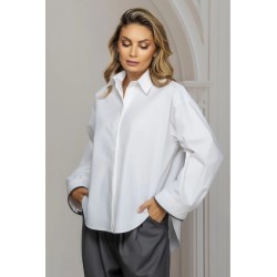 Camasa dama alba oversize cu sirag din strassuri la mansete