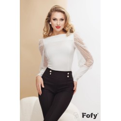 Camasa dama alba cambrata cu maneci din tulle cu perle
