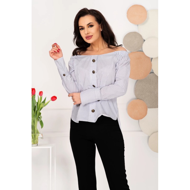 Camasa dama office cu dungi albastre si nasturi aramii