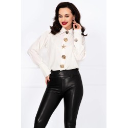 Camasa alba din voal cu brose aurii decorative