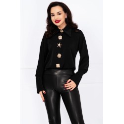 Camasa neagra din voal cu brose aurii decorative