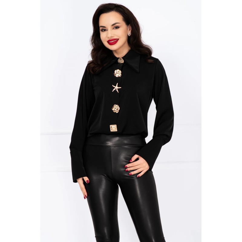 Camasa neagra din voal cu brose aurii decorative