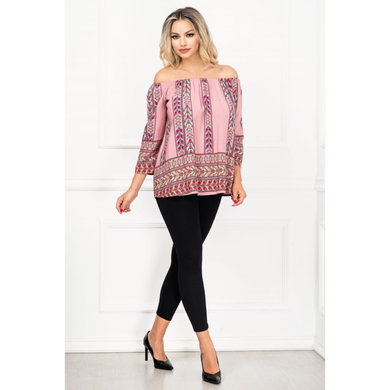 Compleu Melody lejer cu bluza roz si imprimeu floral By InPuff