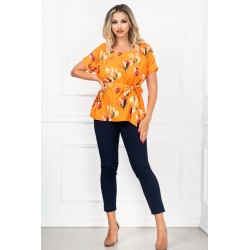Compleu dama lejer cu bluza orange si print lalele By InPuff