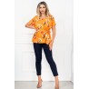 Compleu dama lejer cu bluza orange si print lalele By InPuff