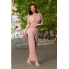 Compleu casual rose din crep cu bluza si pantalon