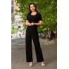 Compleu casual negru din crep cu bluza si pantalon