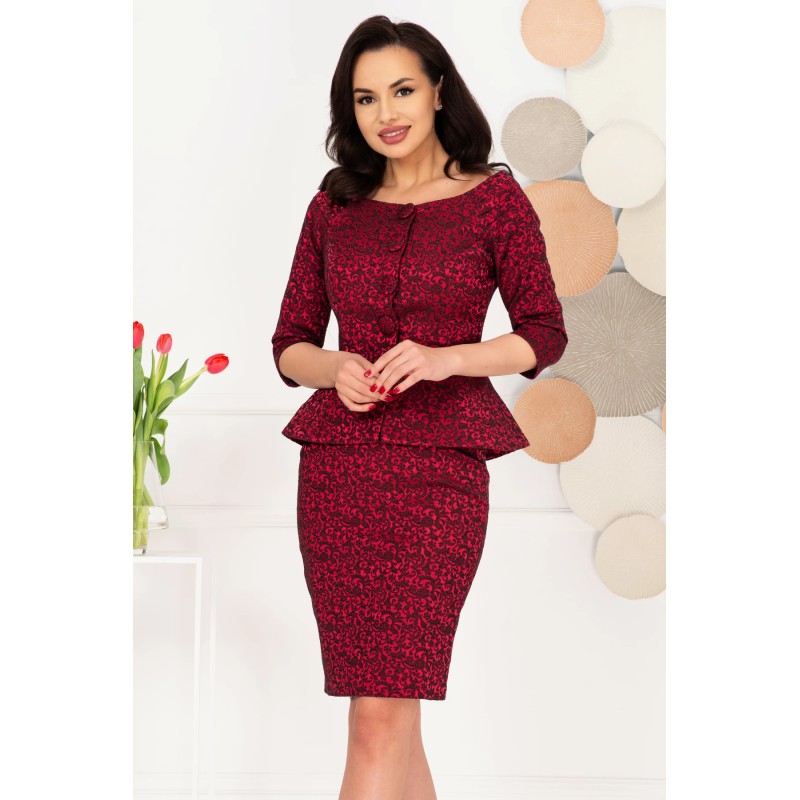 Compleu dama elegant bordo din brocard