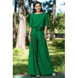 Compleu dama verde din vascoza cu pantaloni evazati