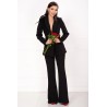 Compleu elegant negru cu pantalon evazat si aplicatie din fulgi