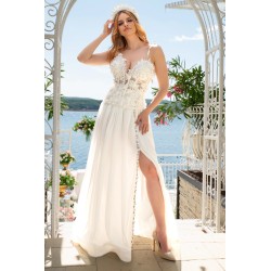 Corset alb Suflet de Inger cu perle albe si broderii fine